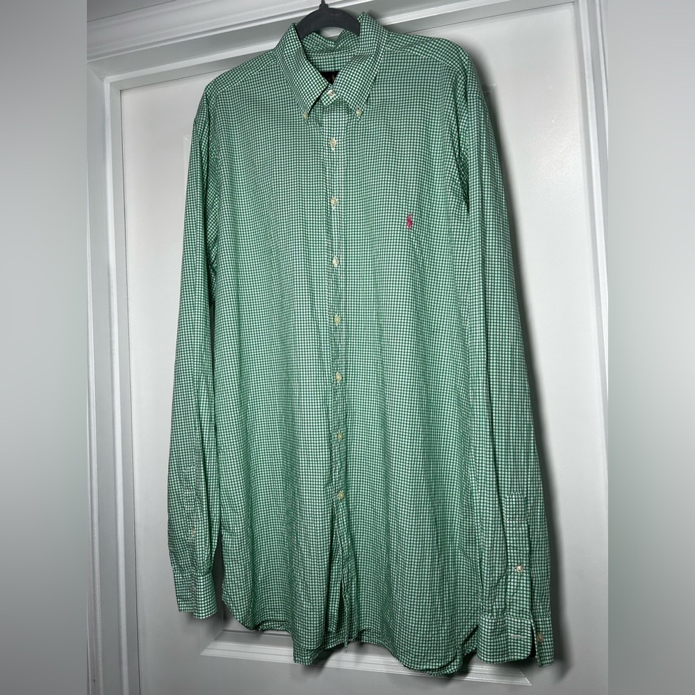 Ralph Lauren Green and White Checked Button Down‎ Shirt